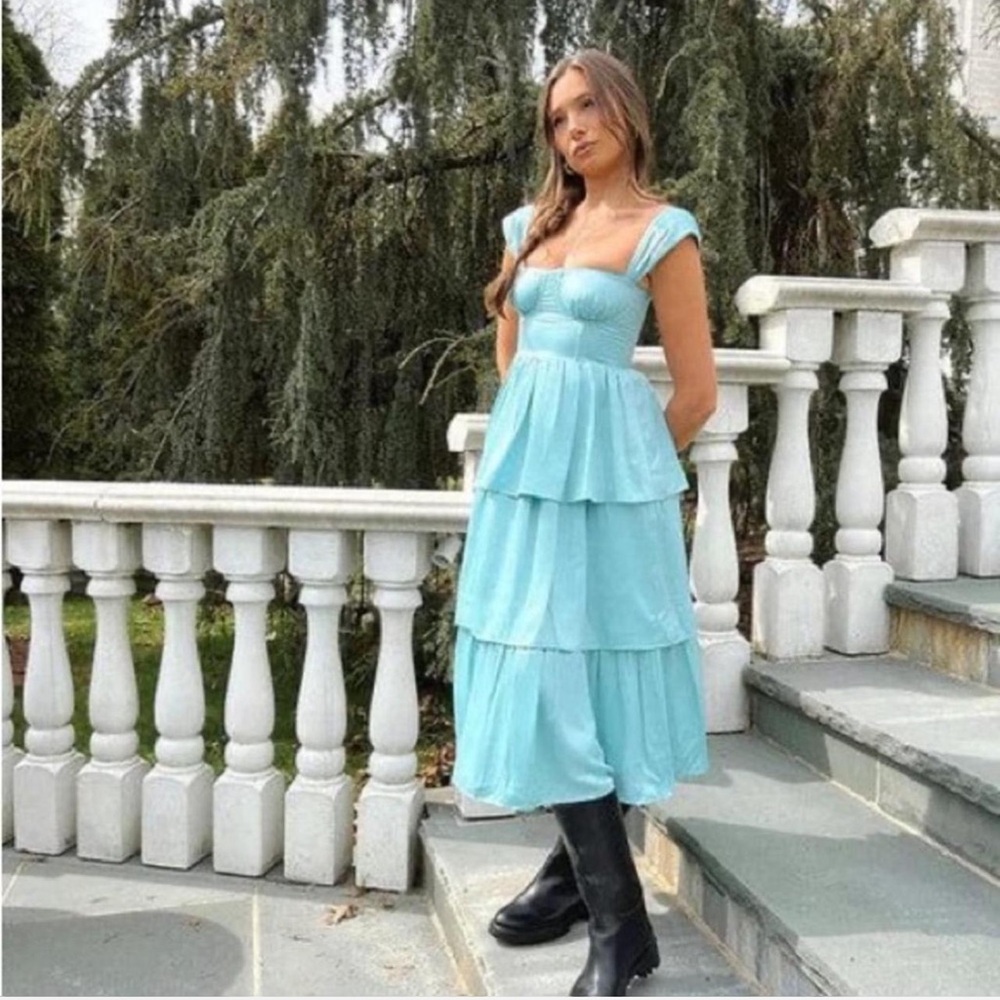 Elegant Blue Tiered Dress